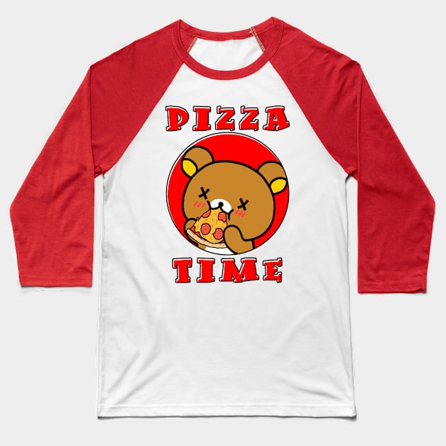 Relaxed Bear Pizza Time Baseball T-Shirt by lilmousepunk